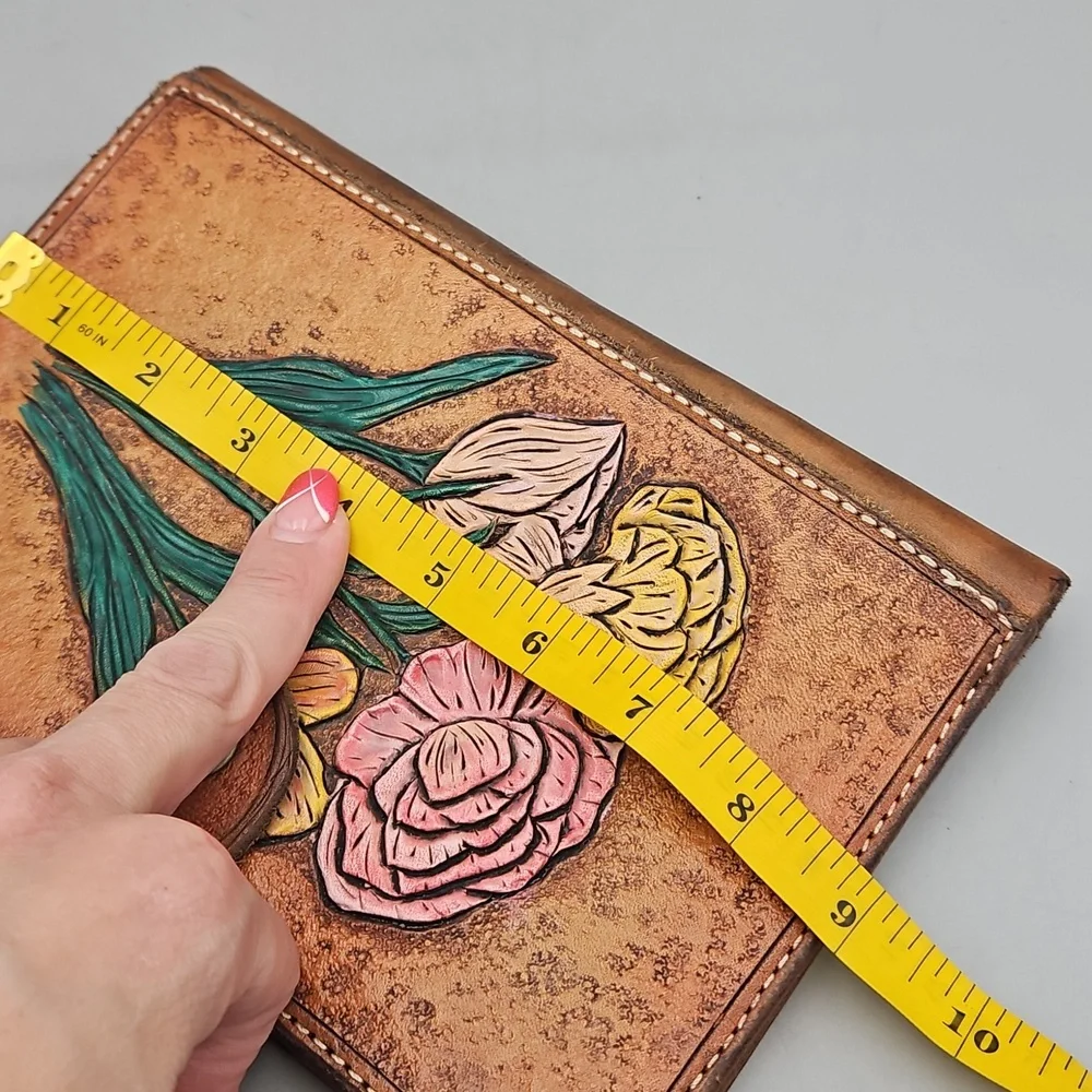 Hand Tooled & Painted Journel Cover Heavy Duty Leather Roses Flowers